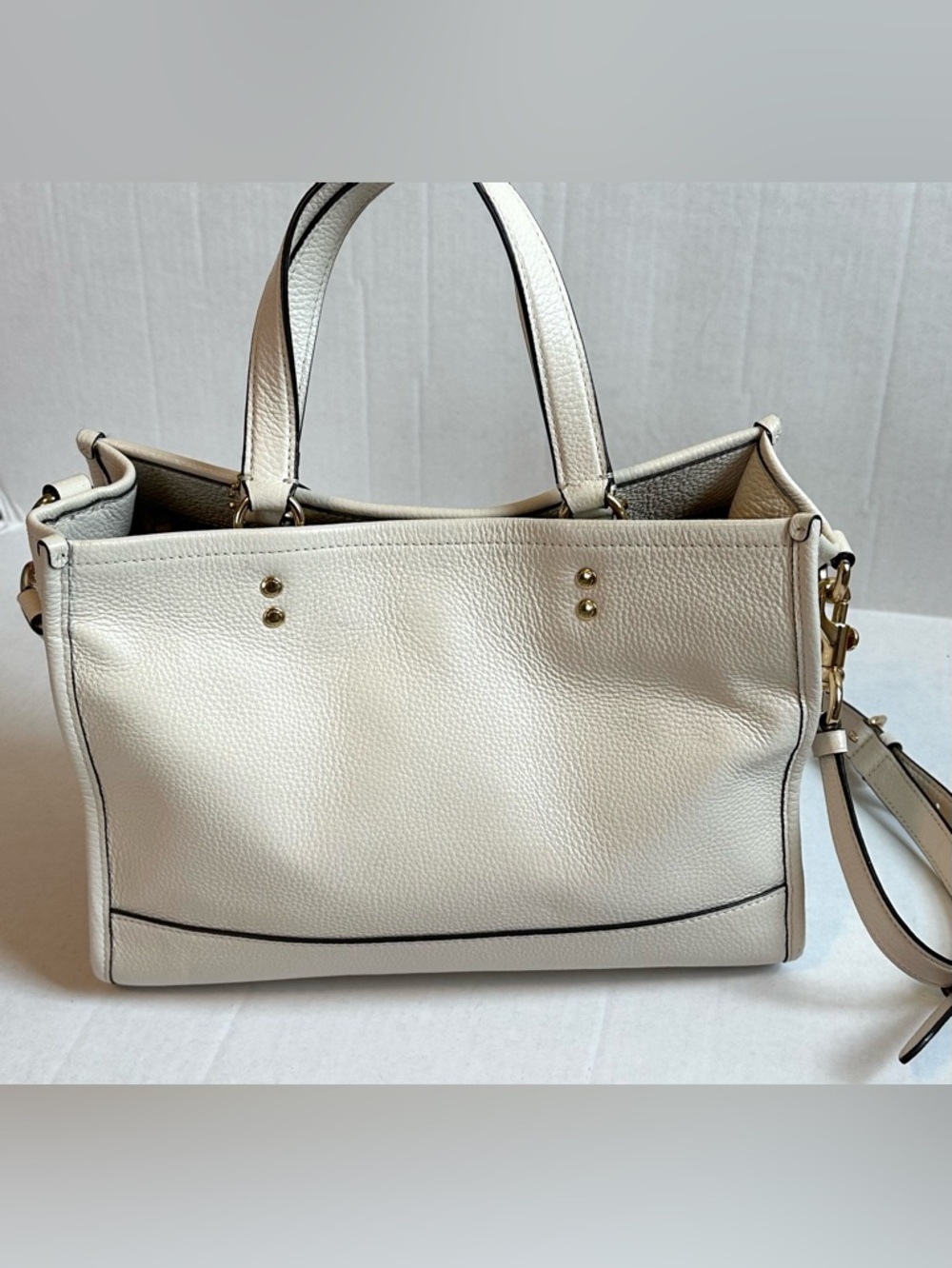 Coach Cream Leather Dempsey Tote Bag Boxy with Large Logo Detachable Strap Purse - Picture 6 of 12